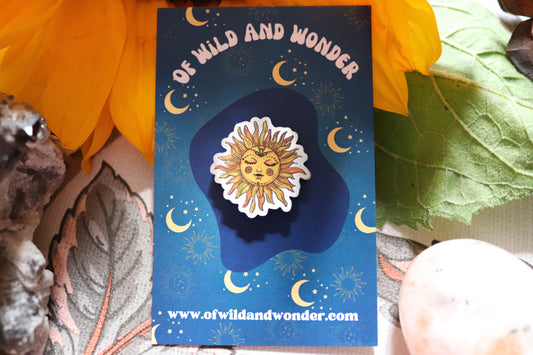 Celestial Sun Metal Pin Badge (silver) - Of Wild and Wonder