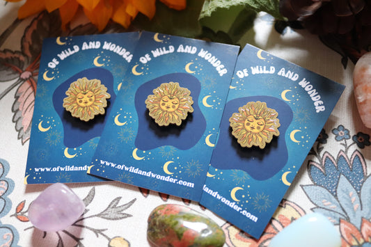 Celestial Sun Metal Pin Badge (Gold) - Of Wild and Wonder