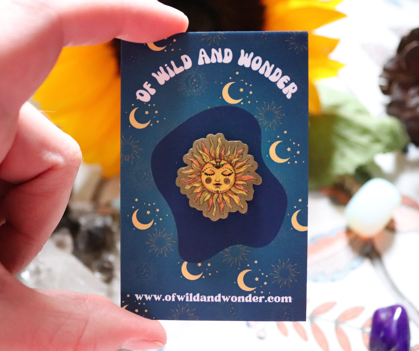 Celestial Sun Metal Pin Badge (Gold) - Of Wild and Wonder