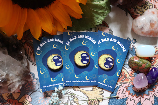 Celestial Moon Metal Pin Badge (gold) - Of Wild and Wonder