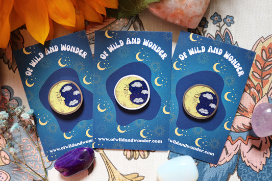 Celestial Moon Metal Pin Badge (silver) - Of Wild and Wonder