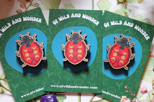 Wooden ladybird pin - Of Wild and Wonder