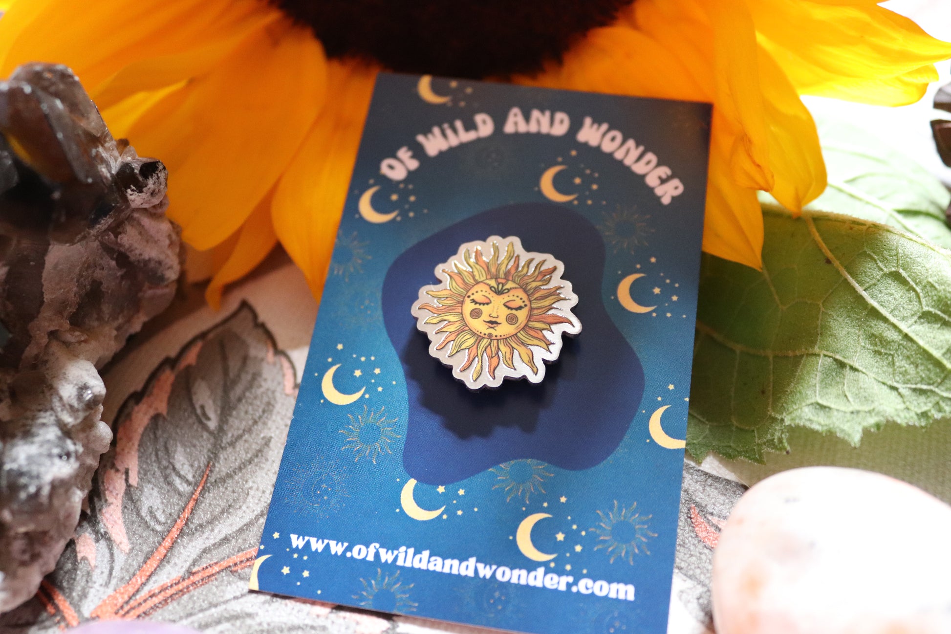 Celestial Sun Metal Pin Badge (silver) - Of Wild and Wonder