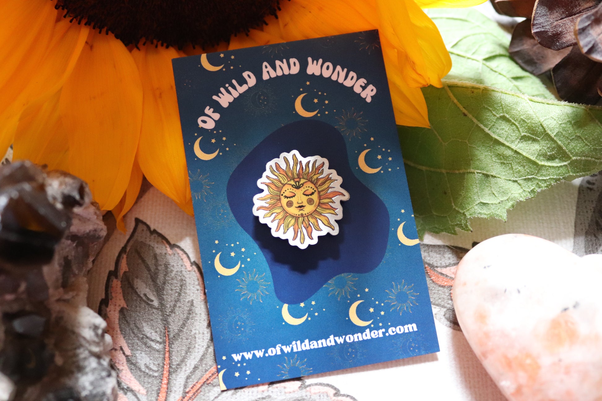 Celestial Sun Metal Pin Badge (silver) - Of Wild and Wonder
