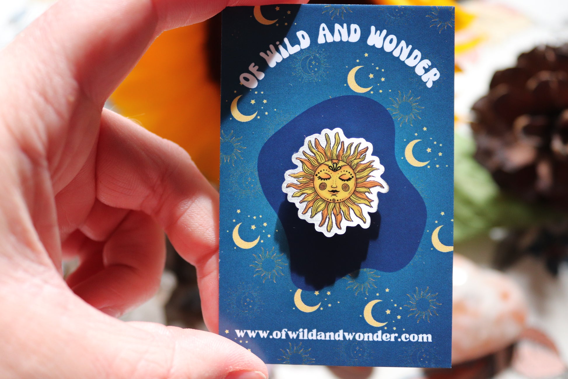 Celestial Sun Metal Pin Badge (silver) - Of Wild and Wonder