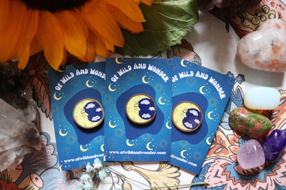 Celestial Moon Metal Pin Badge (gold) - Of Wild and Wonder