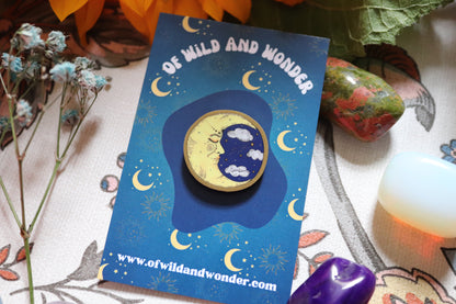 Celestial Moon Metal Pin Badge (gold) - Of Wild and Wonder