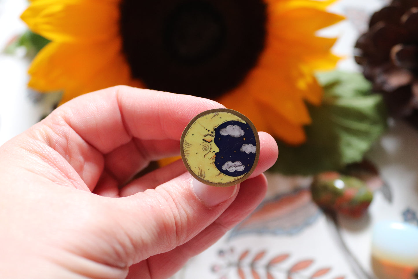 Celestial Moon Metal Pin Badge (gold) - Of Wild and Wonder